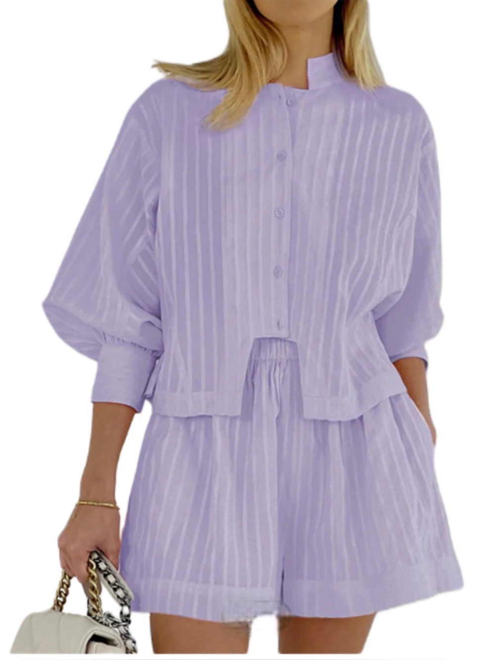 NWT Commense Lilac Purple 2 Piece Shorts & Button Up Shirt Monochromatic Size M